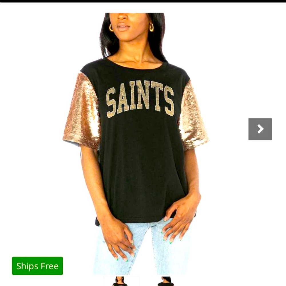 Xxl New Orleans Saints boutique game day shirt.  Black with sequin sleeves. New.